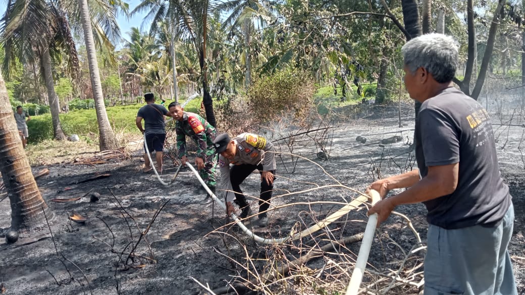 Babinsa Karangsewu Bantu Pemadaman Kebakaran Lahan Pertanian